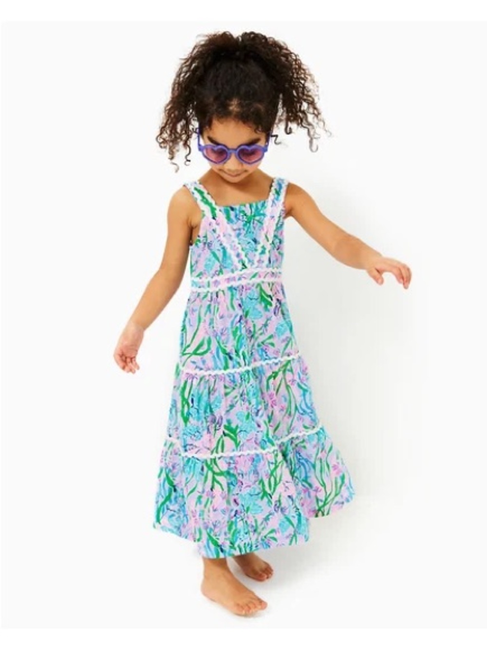 Lilly Pulitzer Floral Tiered Maxi Dress in Light Blue, Pink, and Green
